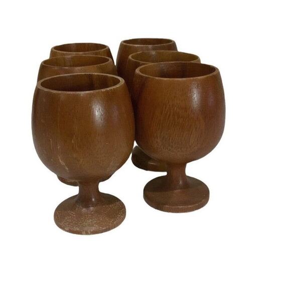 Wooden Bamboo Tea Cups Champagne Flutes Brown Round Natural Handmade Set Of 6 - Picture 2 of 8